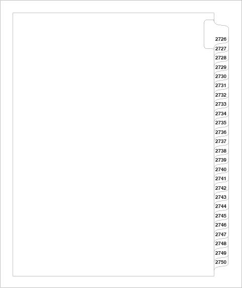 87670 Avery Style Legal Divider Letter Size Side Tab 2726-2750